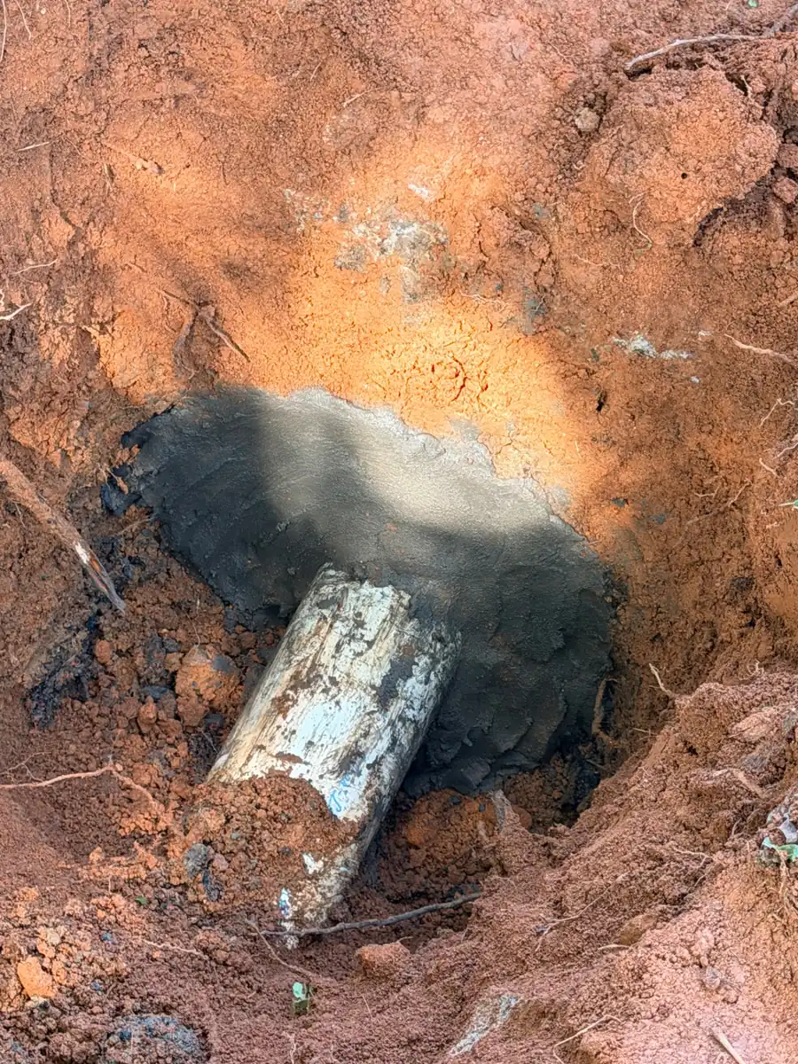 Broken septic pipe found during an evaluation and pumping in Ellenboro, NC